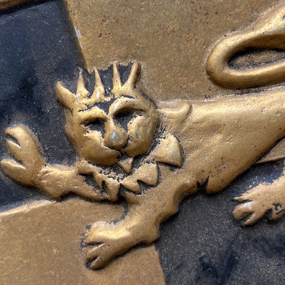 Vintage cast metal (brass?) shield wall hanging. Circa 1966. - Picture 2 of 7